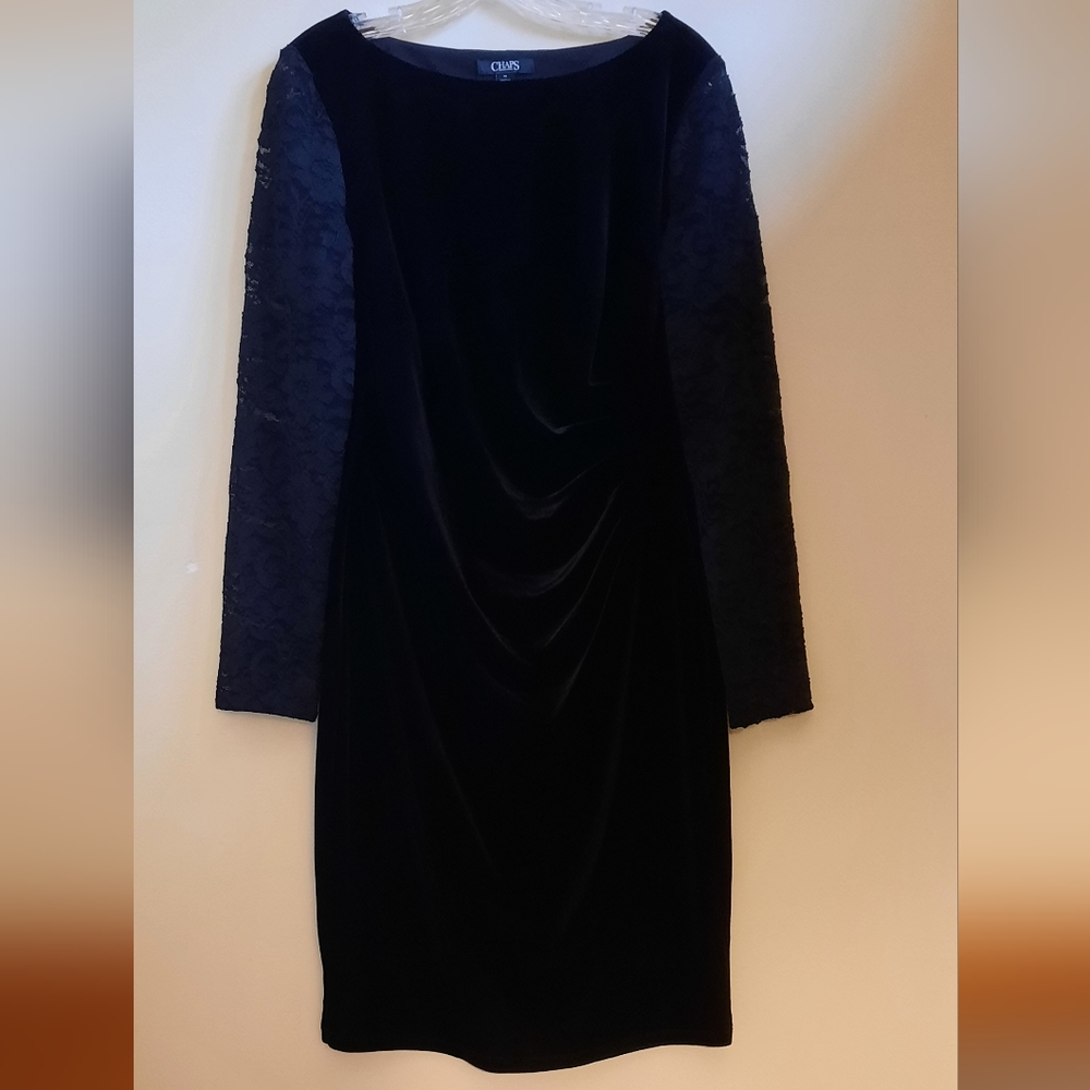 Chaps black long lace sleeve cocktail party dress size 10